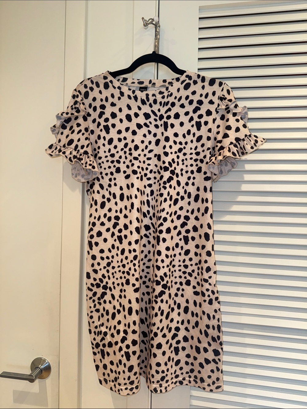 SHEIN Beige Mini Dress with Black Spot Ruffle Sleeves